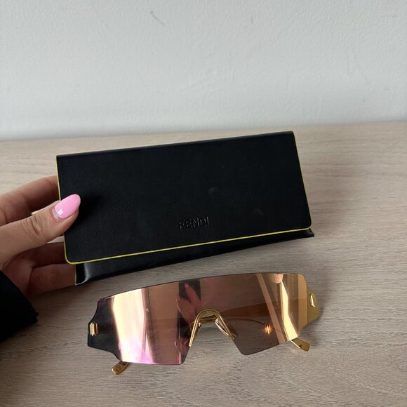 NWOT Fendi FF 0440/S Mirror Gold Sunglasses Rimless Frame Shield Shape - Picture 3 of 14